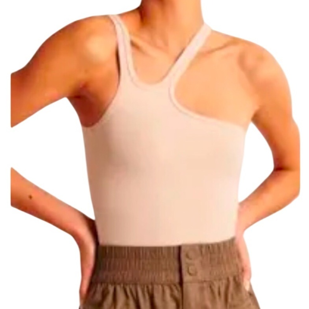 Abercrombie and Fitch cream beige bodysuit sleeveless one shoulder cut out large